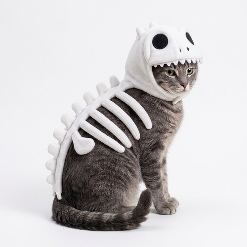 Kostium szkieletu dinozaura dla kota na Halloween